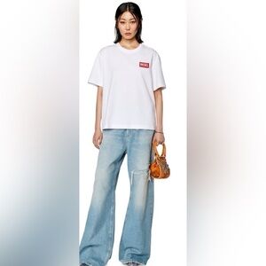 Diesel White Tee with Red Logo Patch
